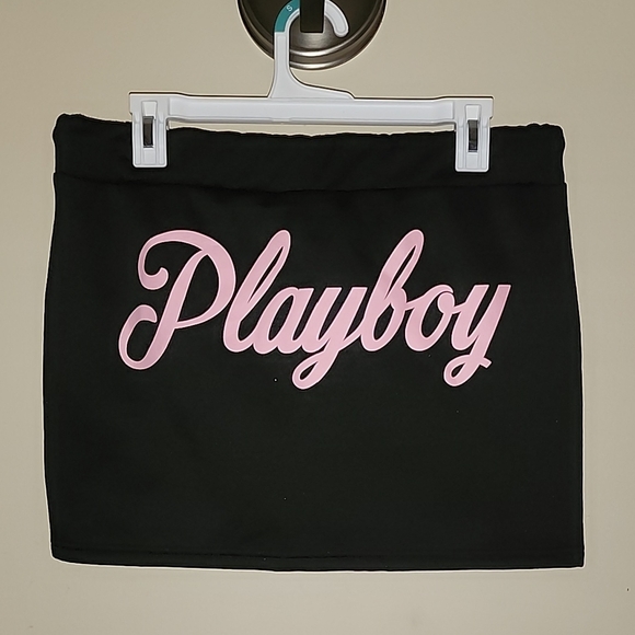PLAYBOY Black Mini Skirt with Pink Bunny - Picture 1 of 8